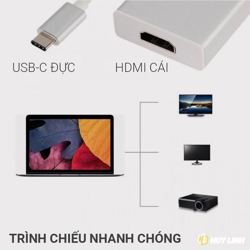 Cáp chuyển đổi tín hiệu từ USB Type C sang cổng HDMI - Hỗ trợ độ phân giải 4k