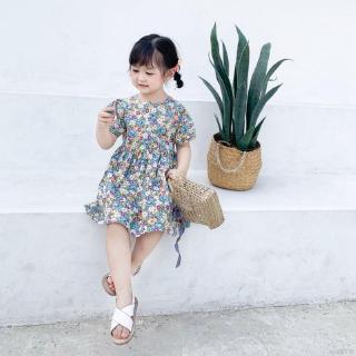 Đầm Bé Gái In Hoa Phối Ren
