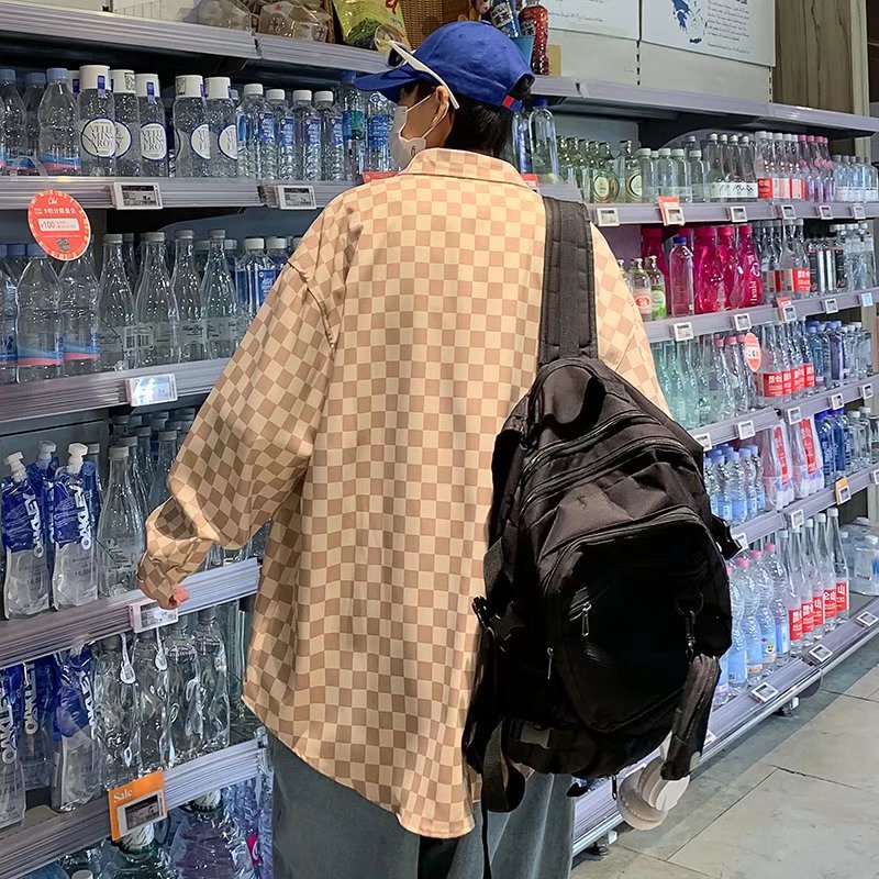 Áo sơ mi tay dài thời họa tiết sọc caro phong cách Hàn Quốc thời trang sành điệu cho nam và nữ