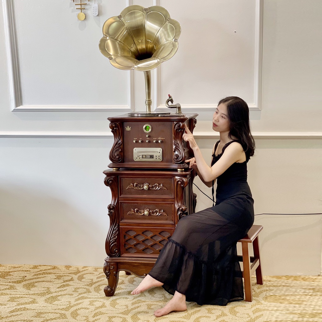 MÁY PHÁT NHẠC ĐĨA THAN - TÂN CỔ ĐIỂN LOA KÈN ĐỒNG - TRANG TRÍ SANG TRỌNG, CHỨC NĂNG NGHE CAO CẤP NHẬP KHẨU MPN18
