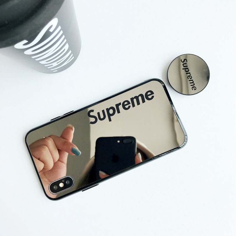 Ốp lưng trong suốt in tên thương hiệu Supreme có giá đỡ cá tính cho IPhone X XS Max XR 8 7 6 6S Plus 11 Pro Max SE 2020