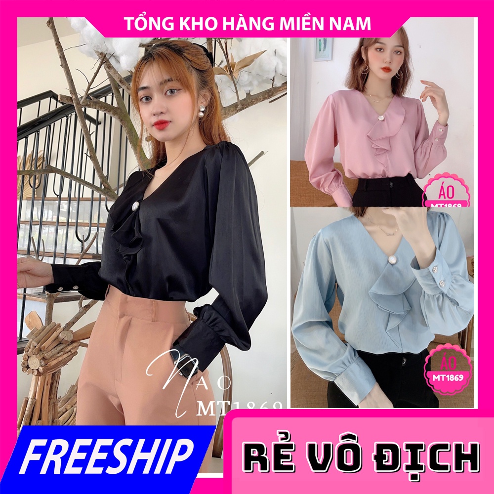ÁO KIỂU DÚN BÈO TAY DÀI CỰC XINH MT1869 HÀNG ĐẸP ẢNH THẬT ÁO KIỂU NỮ SƠ MI CÔNG SỞ