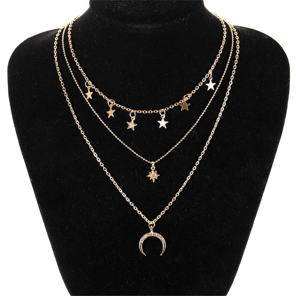 Vòng cổ choker nhiều lớp hình mặt trăng ngôi sao phong cách cổ điển