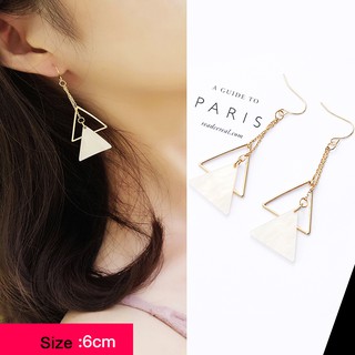 Bông Khuyên Tai Dài Hình Học Hàn Quốc Vẩy Cá Tam Giác Trắng Mix Khung Tam Giác Dây Dài Nữ Tính!