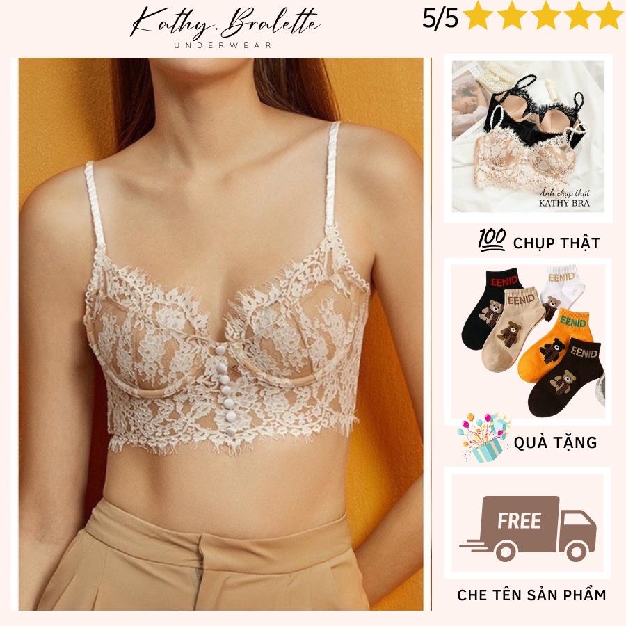 Áo Lót Ren Bralette Áo Bra Ren Nút Bọc Có Gọng Nâng Ngực Mút Mỏng Sexy Gợi Cảm