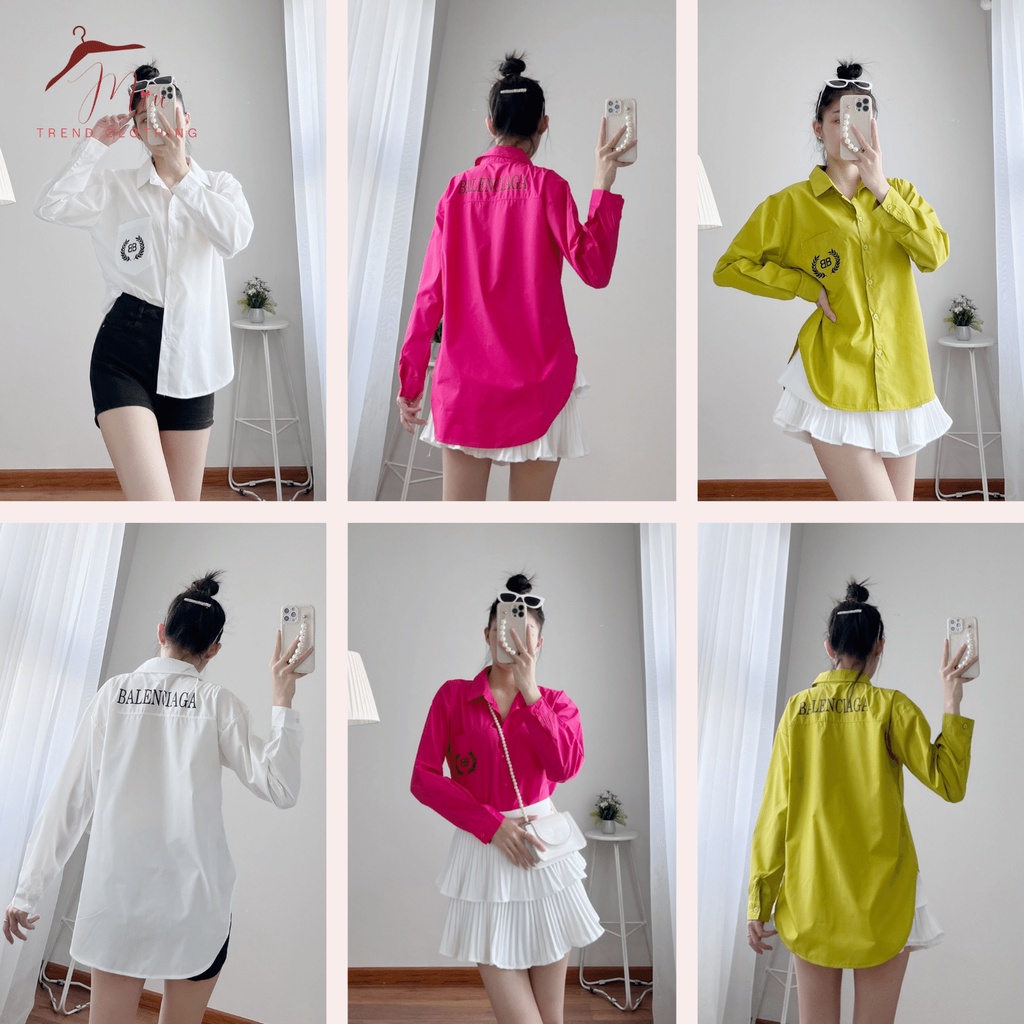 Sơ Mi Nữ Form Rộng Chất Kaki Mỏng Mix Quần Dài, Chân Váy Đều Đẹp Màu Trắng, Xanh Chuối, Hồng Dâu
