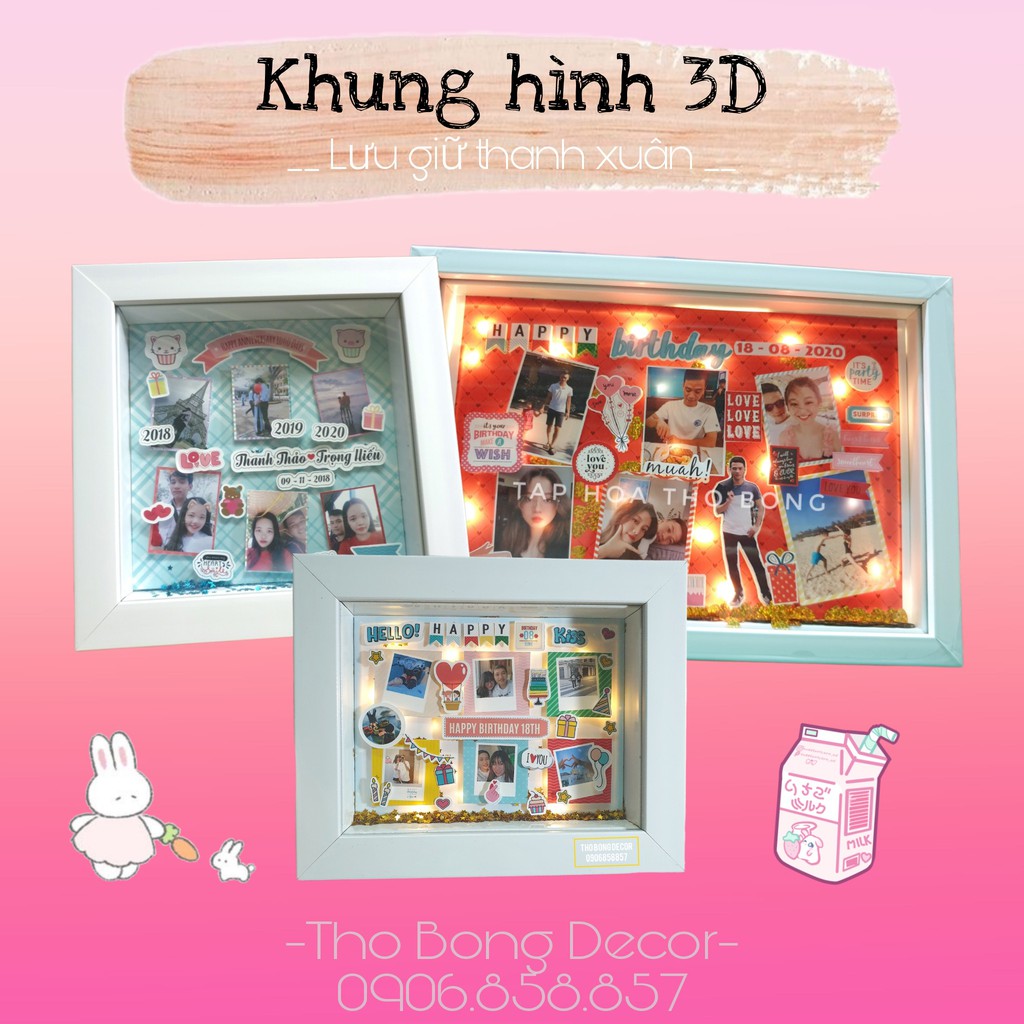 KHUNG 3D CHIBI TRANG TRÍ : thiết kế theo yêu cầu ( CÓ ĐÈN + PIN ) - nhận đặt gấp