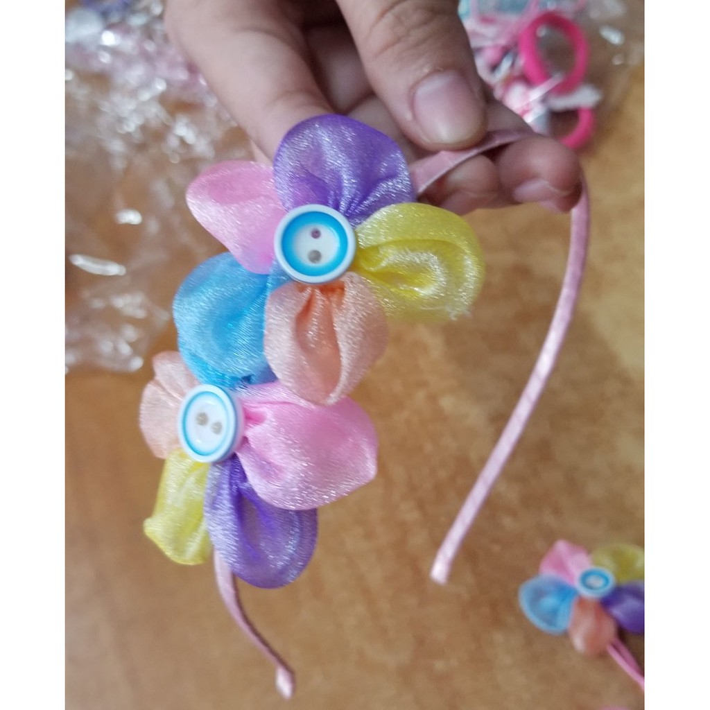 Bộ quà tặng băng đô kẹp tóc buộc tóc hoa sắc màu và nơ dưa hấu bé gái