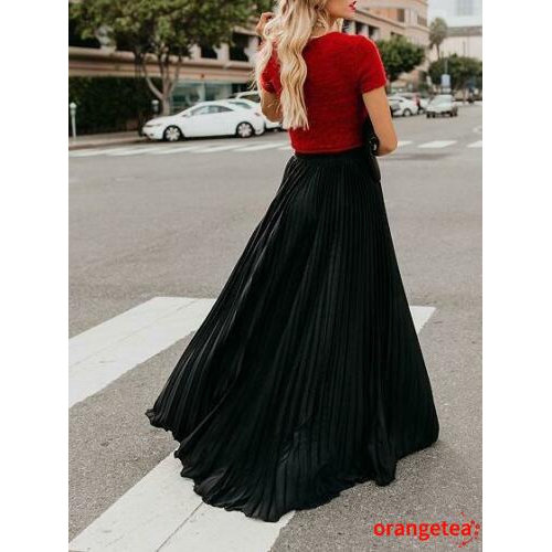 Chân Váy Chiffon Dài Xếp Ly Lưng Cao Thời Trang Cho Nữ