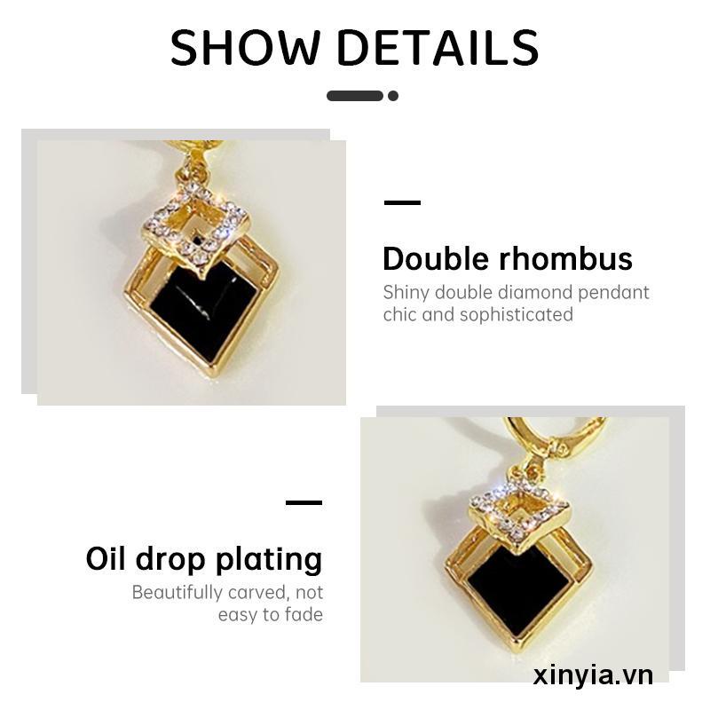 Khuyên Tai Đính Đá Đen Đôi Hình Dạng Kim Cương Khí Chất Lượng Cao Cá Tính Làm Quà Tặng Đám Cưới