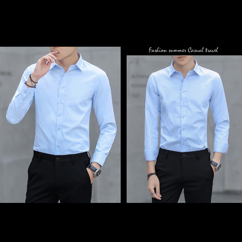 Áo sơ mi trơn màu, công sở cho nam và nữ, tay dài có nút trên, năm màu tùy chọn, nhiều kích cỡ, vải thoải mái