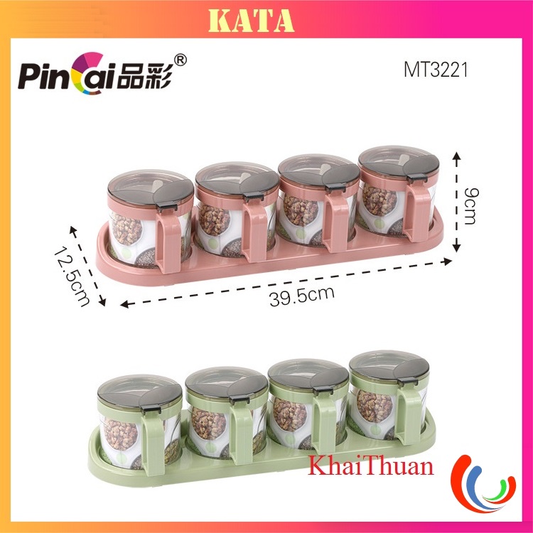 Set Lọ Đựng Gia Vị Bằng Thủy Tinh Có Thìa Nắp Bật Nhựa PET Cao Cấp PinCai Mã MT-3221