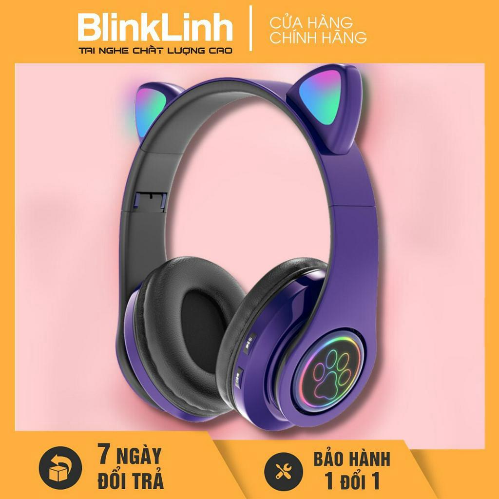 Tai Nghe Mèo dễ thương Mã BL39, Bluetooth 5.0, Tai nghe chụp tai lớn 35mm, Có Đèn LED Chuyển Màu, Chụp Tai Bọc Da Êm Ái,