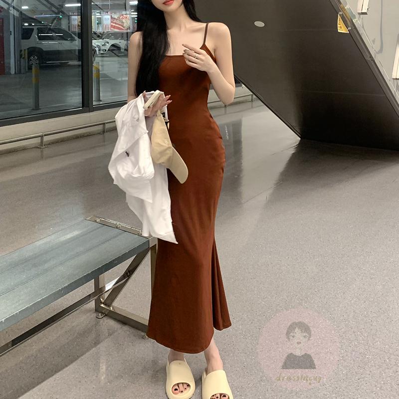 Đầm Hai Dây Mỏng Màu Sắc Đơn Giản Thời Trang Mùa Hè Cho Nữ