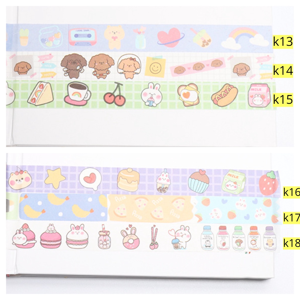 Zanmo Băng Keo Giấy Dính Washi Tape Gấu Thỏ Mèo Cún Trang Trí Xinh Xắn 5 Mét