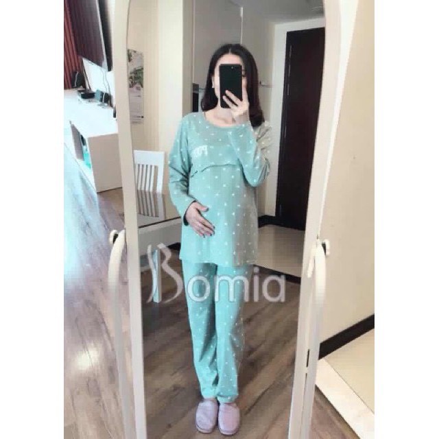 Bộ đồ bầu và sau sinh PINK LẬT TI chất cotton đẹp cho mẹ bầu mặc nhà và cho con bú