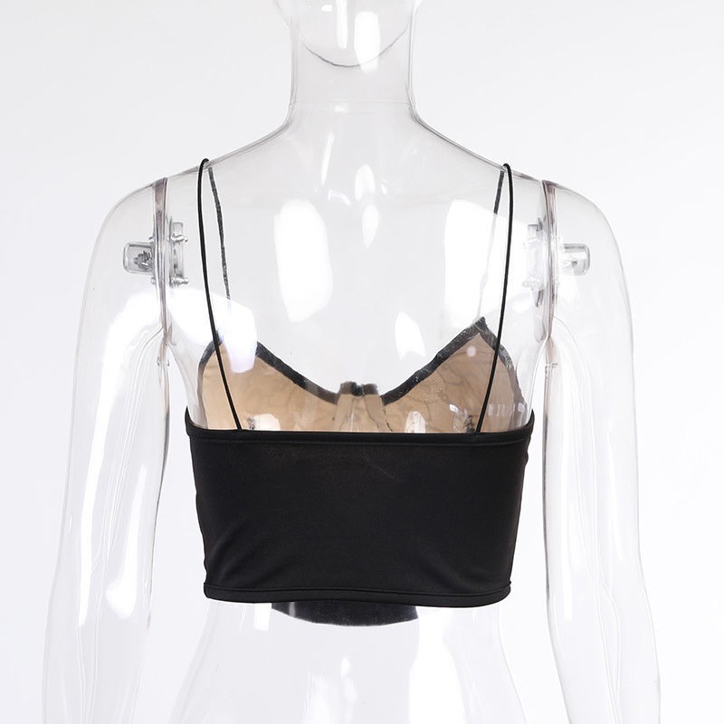 Áo vest nữ viền ren quai hậu 2021 mảnh mai sexy top phụ 25518P