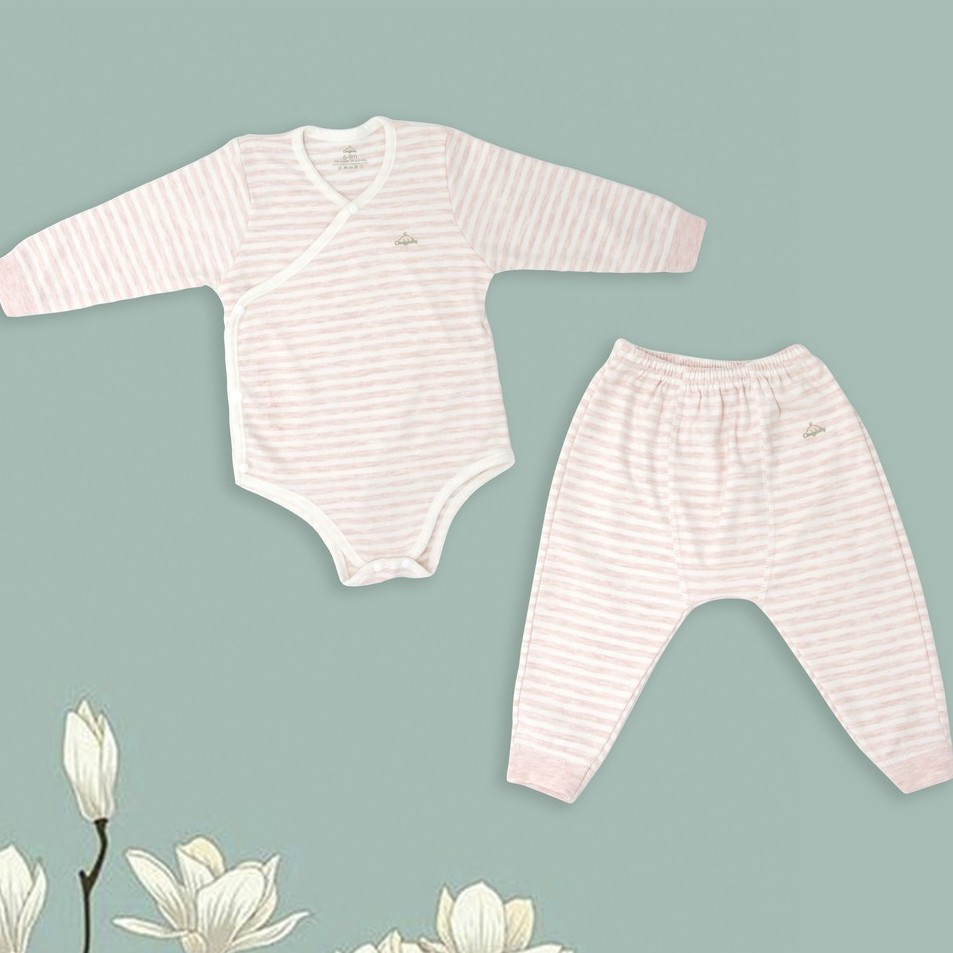 Bộ quần áo bodysuit cho bé cài chéo giữ ấm ngực, dài tay 100% cotton ComfyBaby size từ 3-12 tháng