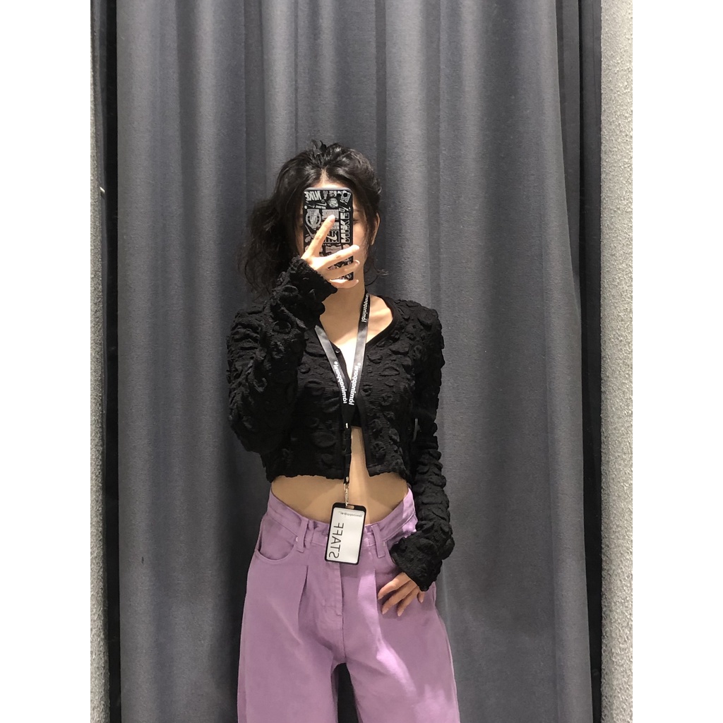 Quần jeans nữ màu tím eo cạp thấp dưới rốn, là min - PURPLE PLEATED JEANS