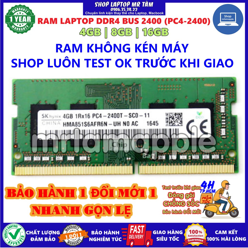 RAM LAPTOP DDR4 4GB, 8GB - BUS 2400 (PC4 2400) Zin Tháo Máy Chính Hãng