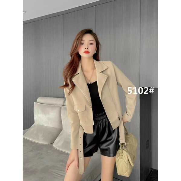 Áo khoác da nhung vân chìm ô  hàng QCL1