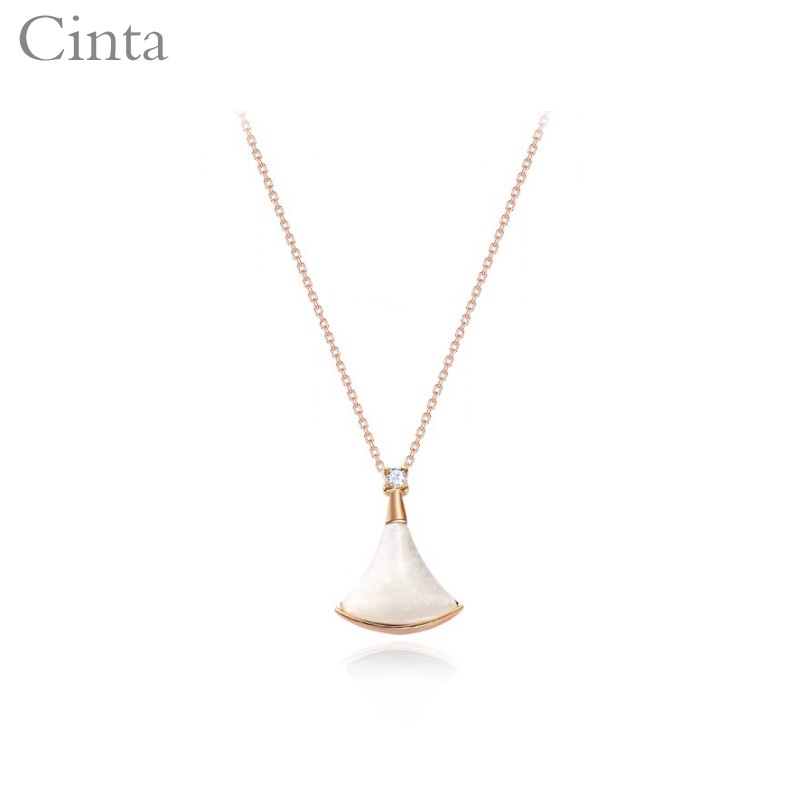 (Cinta) Vòng Cổ Bằng Thép Titan Với Mặt Dây Hình Quạt Phong Cách Hàn Quốc Dành Cho Nữ