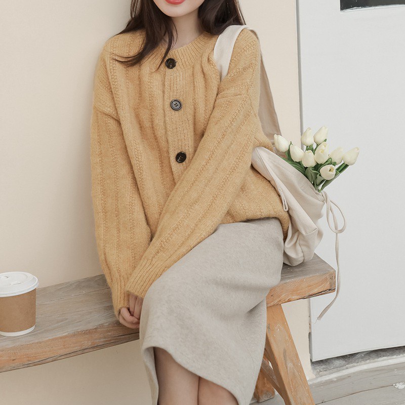 Áo khoác Cardigan dệt kim màu sắc đơn giản dành cho nữ | BigBuy360 - bigbuy360.vn