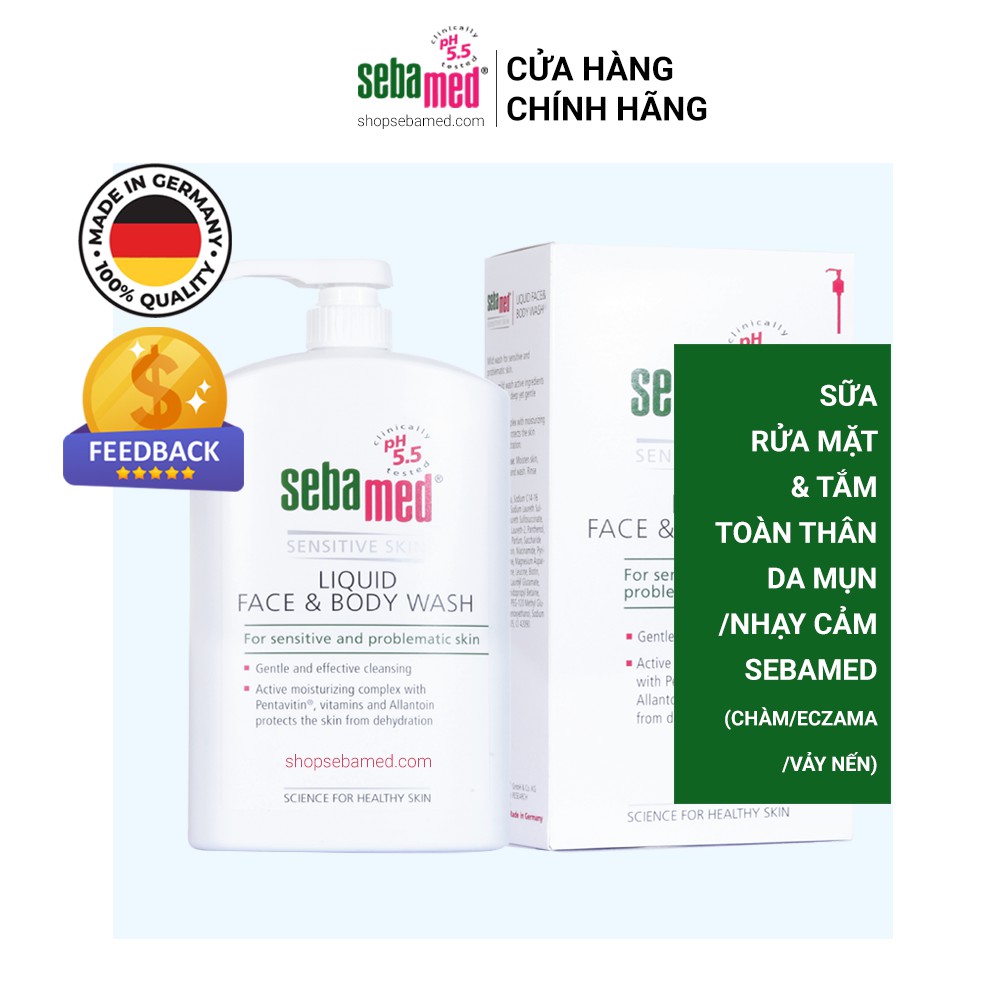Sữa rửa mặt và tắm toàn thân da nhạy cảm mụn Sebamed pH5.5