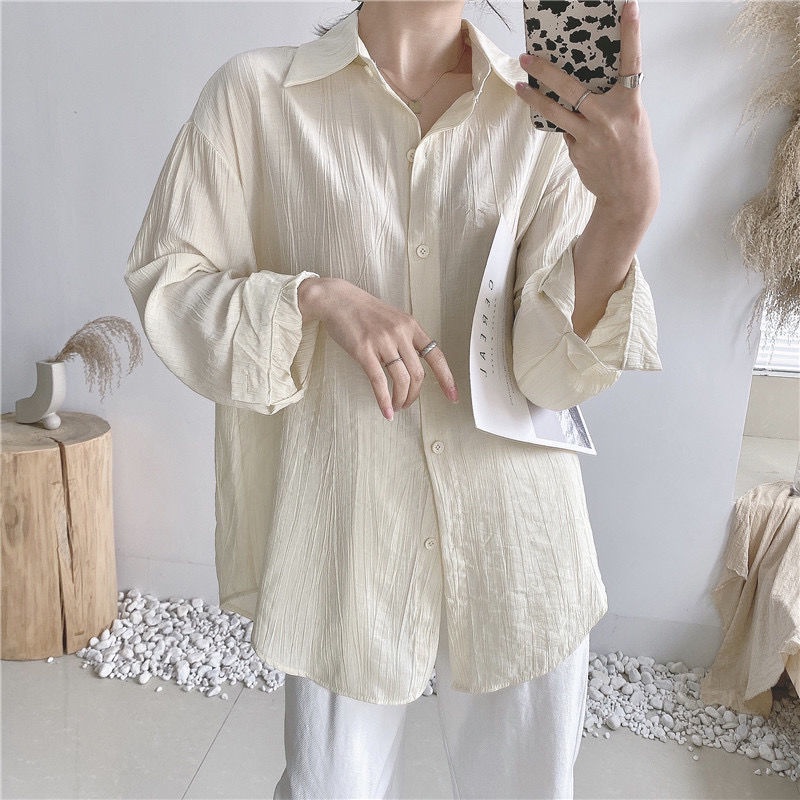 Áo Áo kiểu xếp nếp dáng rộng thoáng khí chống nắng hợp thời trang