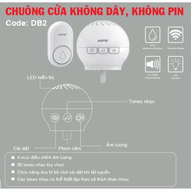 MPE Chuông cửa không Pin không dây DB2