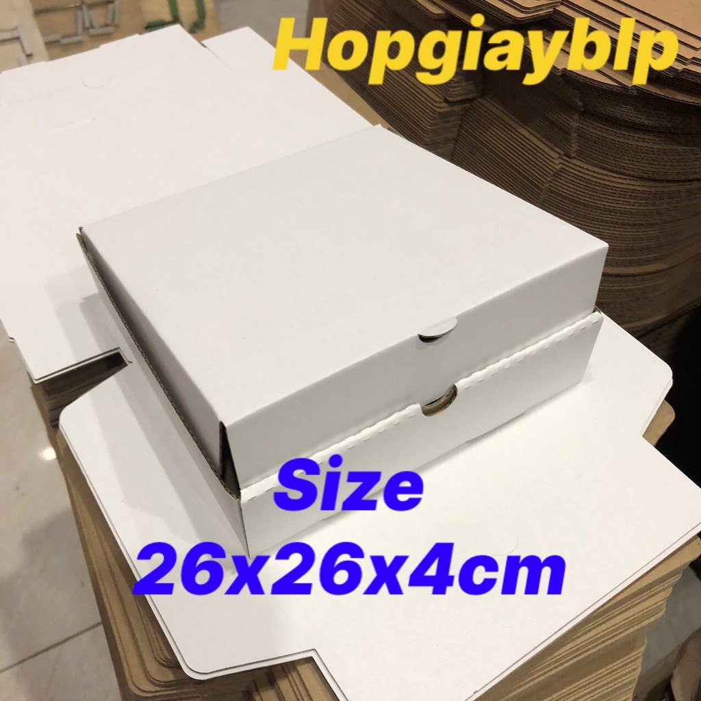20 hộp carton đựng bánh pizza size 26x26x4cm màu trắng