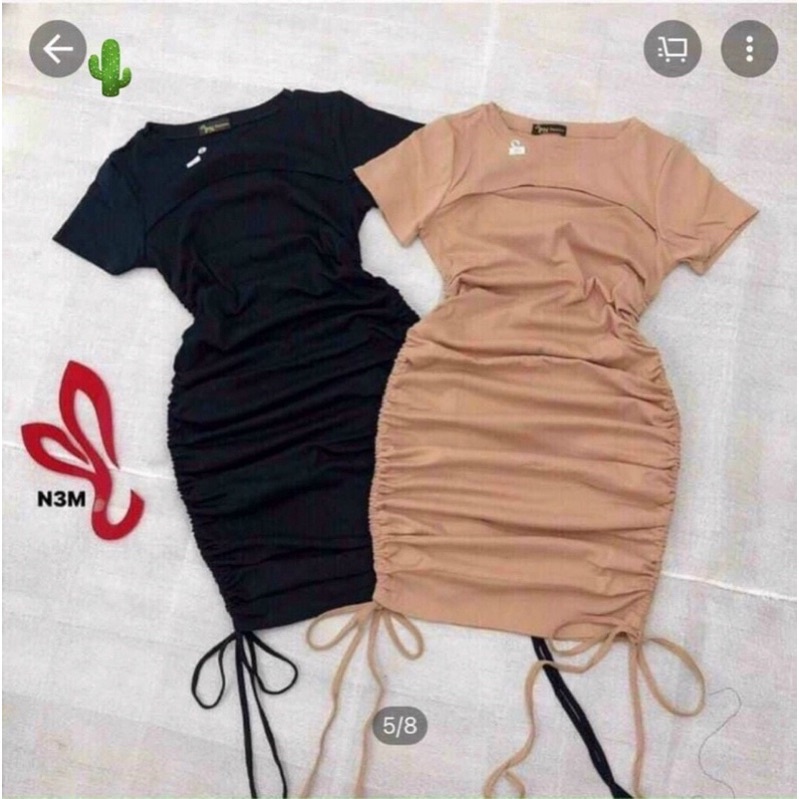 Đầm Thun body khoét ngực rút dây 2 bên chất vải pozip mềm mịn, dày dặn, co giãn tốt