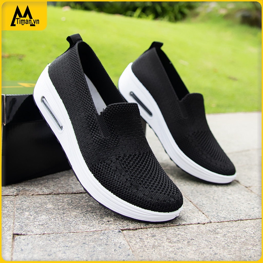 Giày lười nữ đế cao chất liệu vải slip on da kiểu mọi màu trắng độn đế bảo hành 1 năm BN50 TIMAN