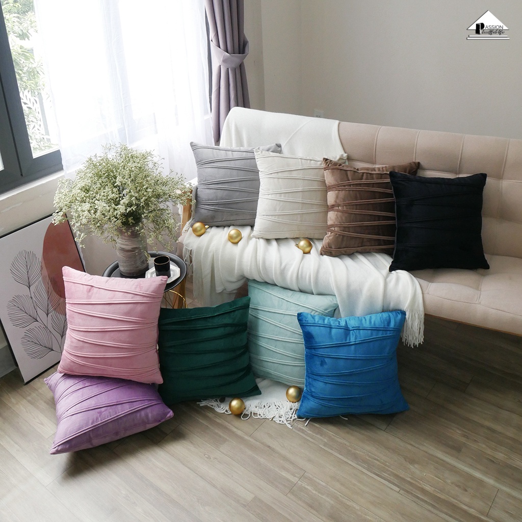 Gối Tựa Lưng Sofa Trang Trí Nhung Dập Sọc Ziczac 9637