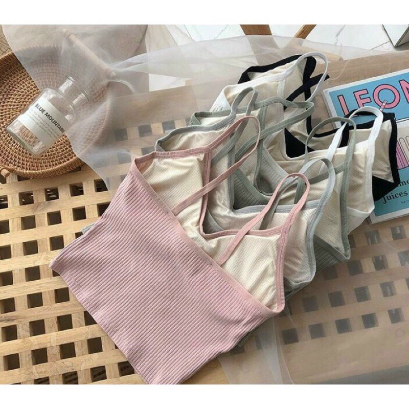 Áo bra 2 dây 3 khuy len tăm dáng croptop phối đồ cực xinh có đệm ngực 2079