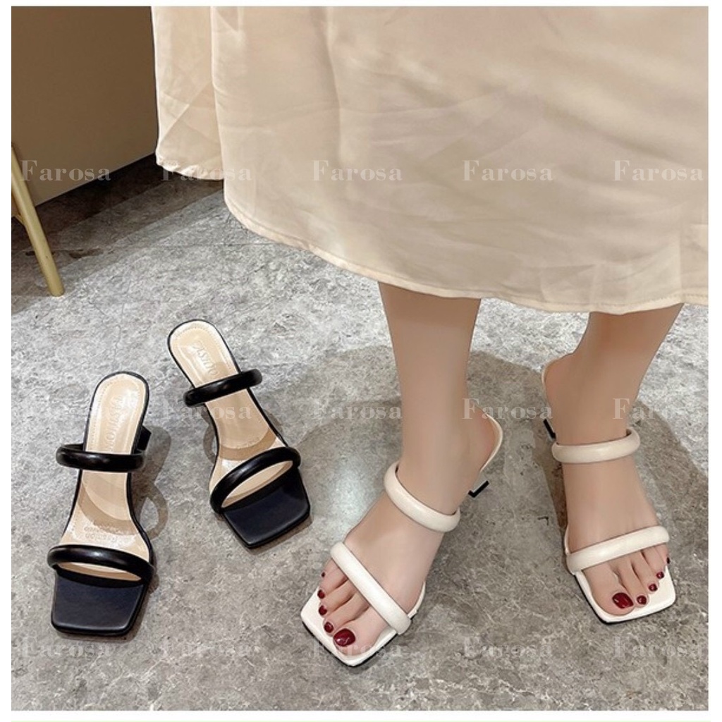 Dép guốc nữ hai quai ngang gót nhọn 7cm lên chân sang chảnh