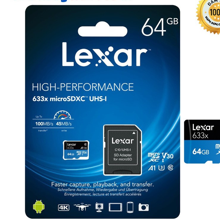 Thẻ Nhớ Chất Lượng Cao 32G 64G 128G LEXAR CLASS 10 - 80MB/S - Phù hợp lắp CAMERA IMOU EZVIZ HIKVISION DAHUA BH 5 NĂM