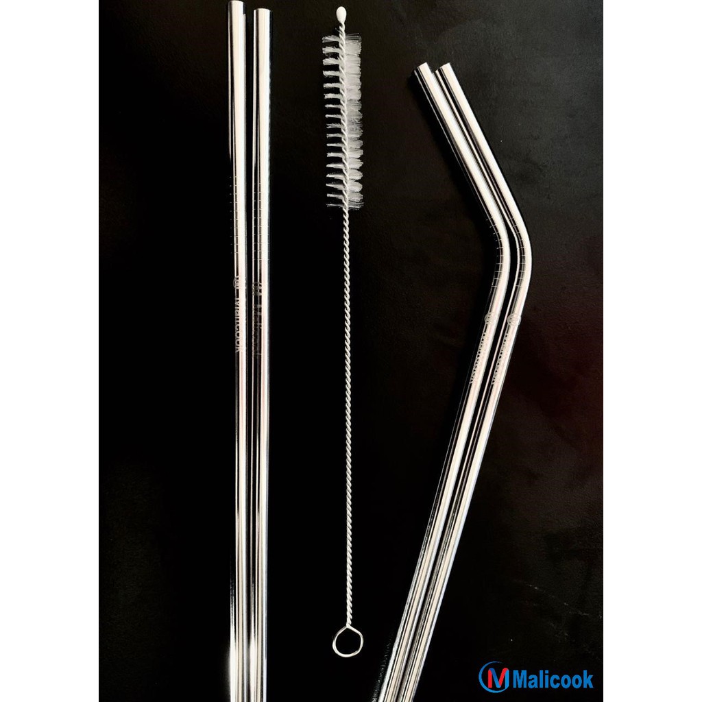 Bộ ống hút Inox [SIÊU SALE 1K] 304 cao cấp  Malicook bộ ống hút thằng + cong + 1 cọ rửa | BigBuy360 - bigbuy360.vn