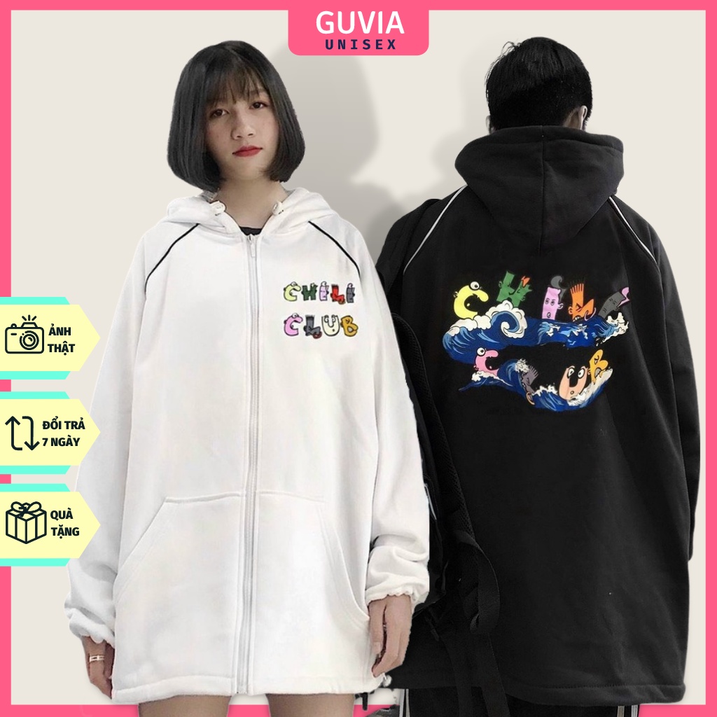 Áo khoác nỉ Hoodie Dây Kéo CHILI CLUB Ulzzang form rộng nam nữ áo nỉ bông Unisex AKN8 Guvia