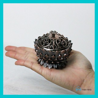 Lư xông trầm hương - Lư đốt trầm hình cánh hoa sen, khắc họa tiết chày kim cang đôi - Hiên Nhà