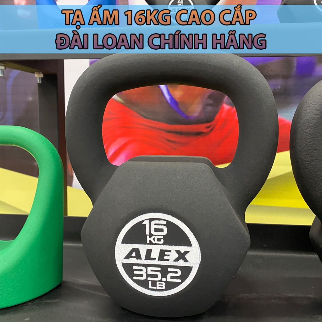Tạ Ấm Kettlebell 16Kg ALEX Cao Cấp, Gang Nguyên Khối Sơn Tĩnh Điện, Tạ Bình Vôi Tập Gym Squat