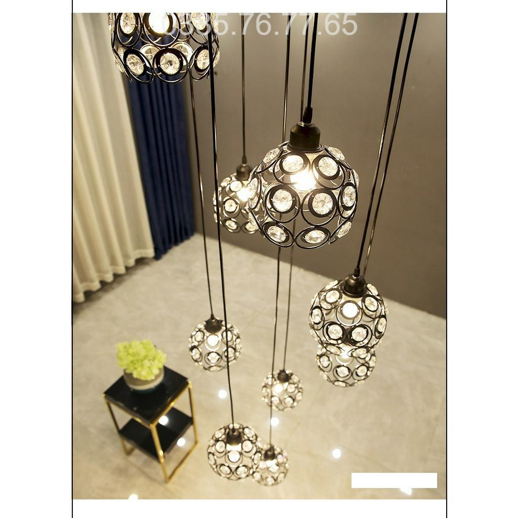 Bộ Đèn chùm thả thông tầng 8 - 15 quả  trần trang trí bàn ăn Pha lê DT 6939 đường kính 200mm