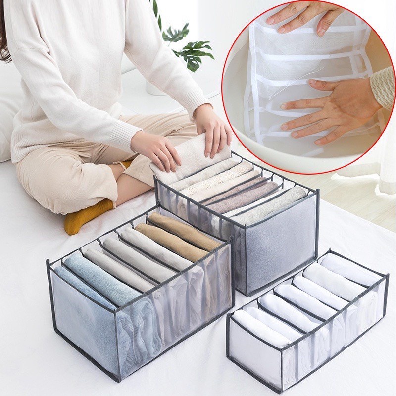 Túi Đựng Quần Áo Chia Ngăn Hộp Xếp Tất Vớ Đồ Lót Tiện Ích Khay Xếp Quần Áo Gọn Gàng Bằng Vải Lưới 88308 SIÊU THỊ  88