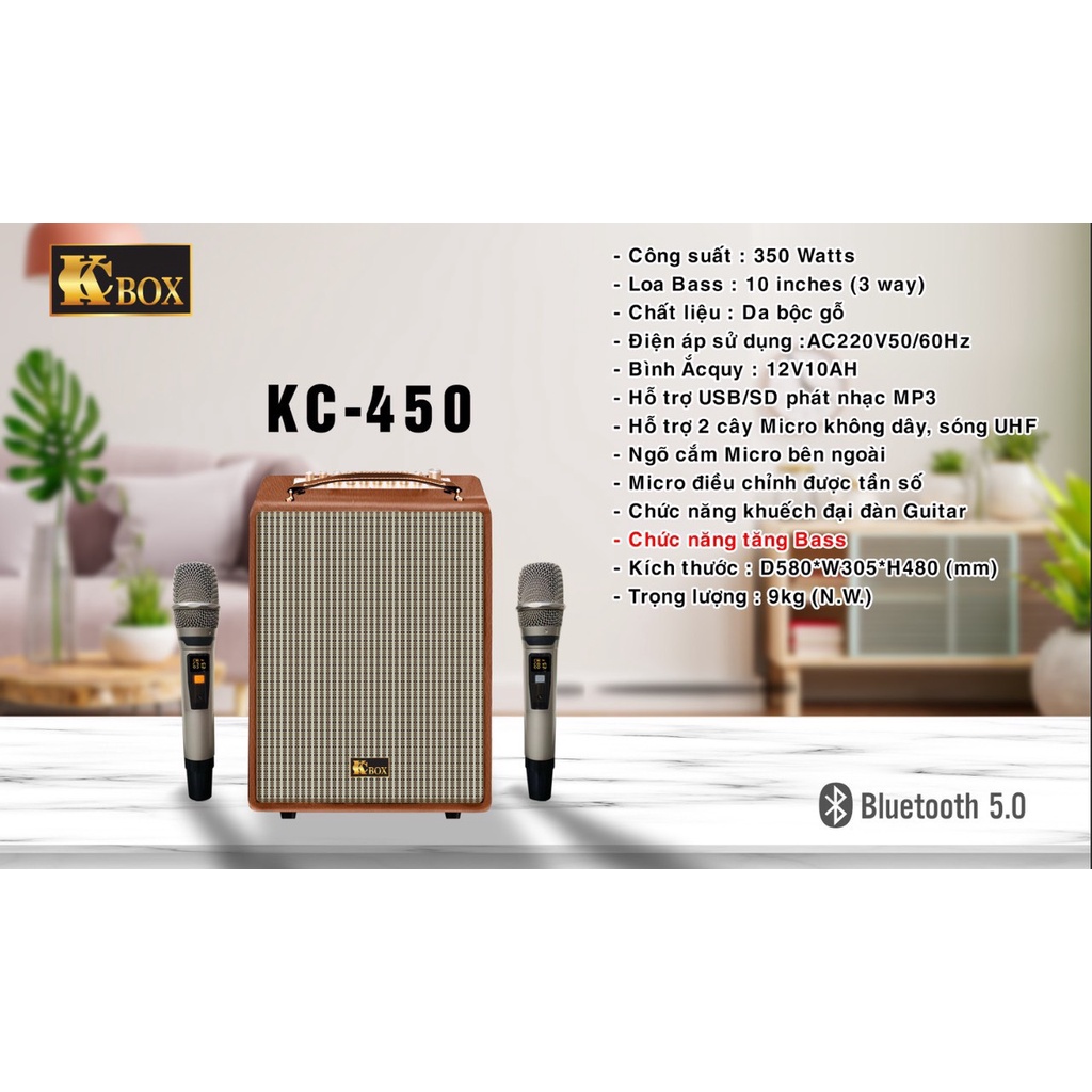 Loa Kéo Karaoke Kcbox KC 450 PLus – Loa Xách Tay Chính Hãng KCBOX Cao Cấp Đủ 3 Màu Nâu, Đen, Trắng