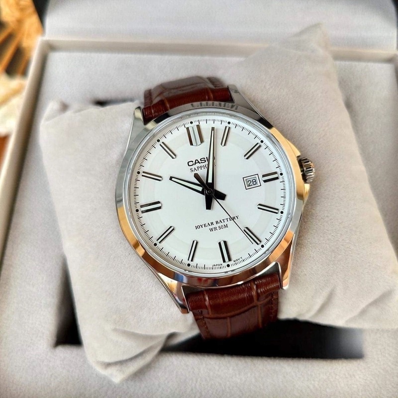 Đồng Hồ Casio Nam MTS-100L-7AV - Dây Da - Kính Saphia - Pin 10 Năm