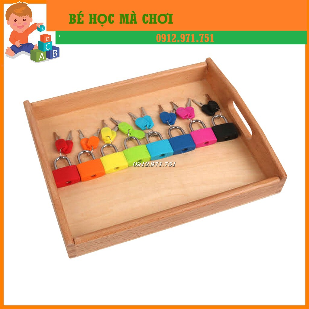 Giáo cụ Montessori - Bộ khóa 8 màu - thực hành cuộc sống mở ổ khoá