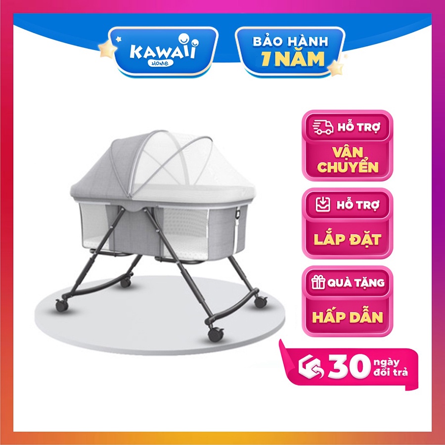 Nôi cho bé gấp gọn Kawaii Home, nôi em bé sơ sinh có bánh xe di chuyển dễ dàng - Bảo hành 12 tháng