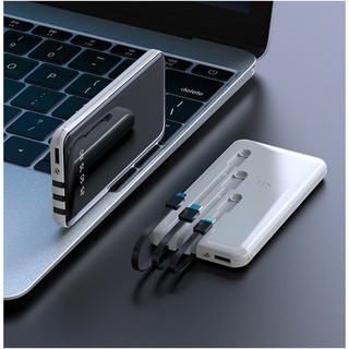 Sạc Dự Phòng Tích Hợp 3 Dây Sạc Tối Đa 4 Cổng Ra - Pin 10,000mAh, Lõi Pin Li-Polymer Siêu Bền