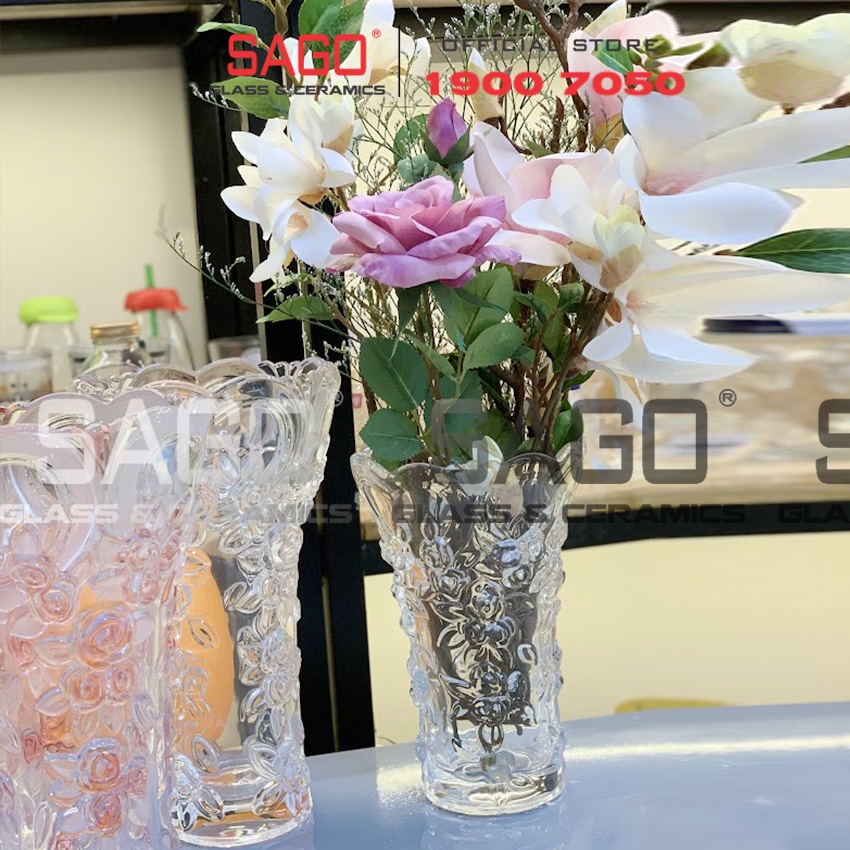 Bình Hoa Thủy Tinh Họa Tiết Hoa Hồng Tim Cao 25cm , 30cm | Tùy Chọn Màu Sắc , kích Thước