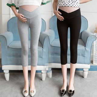 Quần legging lửng lưng thấp co giãn cho bà bầu